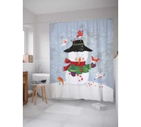 Штора (занавеска) для ванной JoyArty "Дружелюбный снеговик" из сатена, 180х200 см с крючками, sc_78071