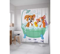 Штора (занавеска) для ванной JoyArty "Купание питомцев" из сатена, 180х200 см с крючками, sc_3374