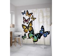 Штора (занавеска) для ванной JoyArty "Вираж бабочек" из сатена, 180х200 см с крючками, sc_8817