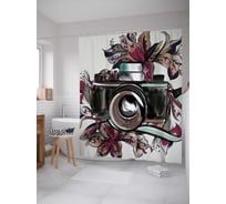 Штора (занавеска) для ванной JoyArty "Фотоаппарат в цветах" из сатена, 180х200 см с крючками, sc_73443
