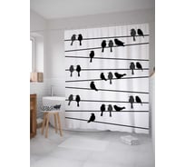 Штора (занавеска) для ванной JoyArty "Птичьи сплетни" из сатена, 180х200 см с крючками, sc_5233