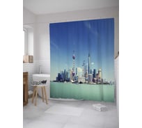 Штора (занавеска) для ванной JoyArty "Остров небоскребов" из сатена, 180х200 см с крючками, sc_8959