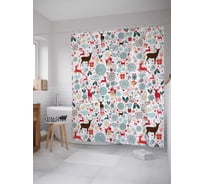 Штора (занавеска) для ванной JoyArty "Новогодние олени" из сатена, 180х200 см с крючками, sc_6130