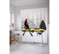 Штора (занавеска) для ванной JoyArty "Девушка с подарком" из сатена, 180х200 см с крючками, sc_78650