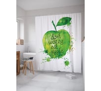 Штора (занавеска) для ванной JoyArty "Не волнуйся, ешь яблоко" из сатена, 180х200 см с крючками, sc_62293