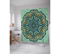 Штора (занавеска) для ванной JoyArty "Зеленая мандала" из сатена, 180х200 см с крючками, sc_33889
