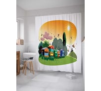 Штора (занавеска) для ванной JoyArty "Пчелиная работа" из сатена, 180х200 см с крючками, sc_72765