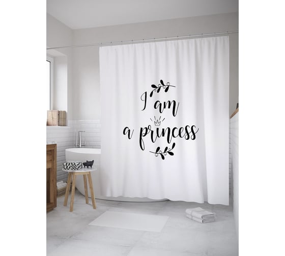 Штора (занавеска) для ванной JoyArty "Я принцесса" из сатена, 180х200 см с крючками, sc_62226 1