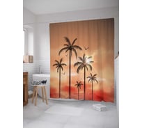 Штора (занавеска) для ванной JoyArty "Пальмы на закате" из сатена, 180х200 см с крючками, sc_36459