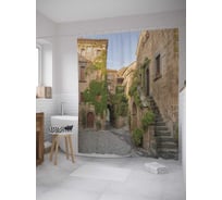 Штора (занавеска) для ванной JoyArty "Заброшенный двор" из сатена, 180х200 см с крючками, sc_9197