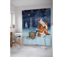 Штора (занавеска) для ванной JoyArty "Дед Мороз с подарками" из сатена, 180х200 см с крючками, sc_78031