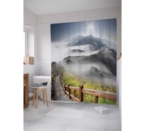Штора (занавеска) для ванной JoyArty "Мост в туманные горы" из сатена, 180х200 см с крючками, sc_7583