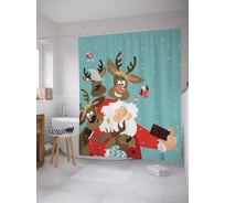Штора (занавеска) для ванной JoyArty "Селфи с оленями" из сатена, 180х200 см с крючками, sc_78638