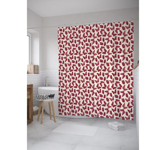 Штора (занавеска) для ванной JoyArty "Нашествие бабочек" из сатена, 180х200 см с крючками, sc_61930 1