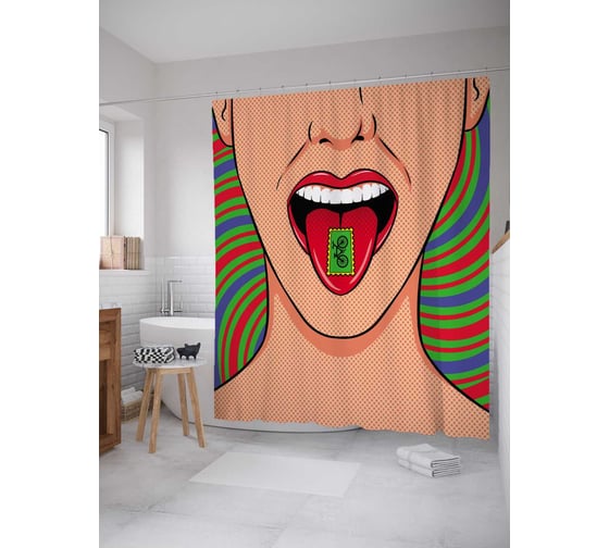 Штора (занавеска) для ванной JoyArty "Яркое настроение" из сатена, 180х200 см с крючками, sc_78623 1