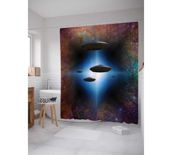Штора (занавеска) для ванной JoyArty "Портал пришельцев" из сатена, 180х200 см с крючками, sc_6855 1