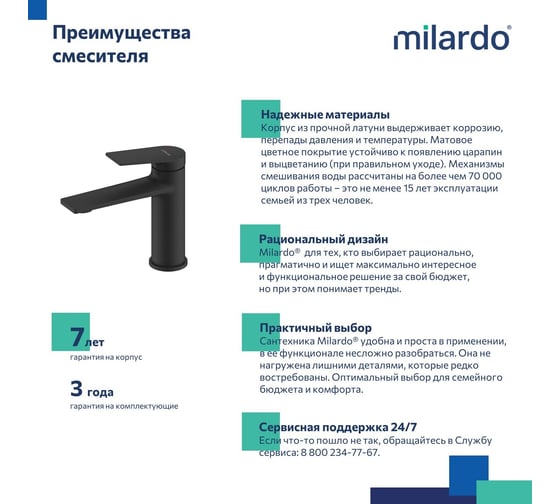 Смеситель для умывальника Milardo Azure черный матовый AZUBL00M01