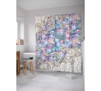 Штора (занавеска) для ванной JoyArty "Цветочное течение" из сатена, 180х200 см с крючками, sc_7581