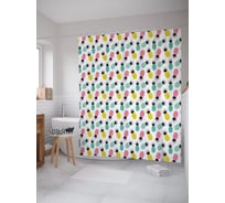 Штора (занавеска) для ванной JoyArty "Цветные ананасы наив" из сатена, 180х200 см с крючками, sc_63150