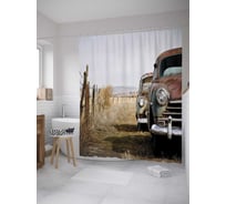 Штора (занавеска) для ванной JoyArty "Забытые автомобили" из сатена, 180х200 см с крючками, sc_8524