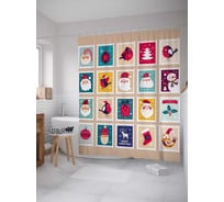 Штора (занавеска) для ванной JoyArty "Праздничные марки" из сатена, 180х200 см с крючками, sc_78639