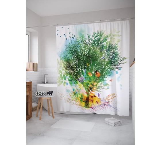 Штора (занавеска) для ванной JoyArty "Загадочное дерево" из сатена, 180х200 см с крючками, sc_62708 1
