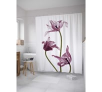 Штора (занавеска) для ванной JoyArty "Летучие цветы" из сатена, 180х200 см с крючками, sc_7982