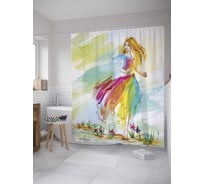 Штора (занавеска) для ванной JoyArty "Радужная девушка" из сатена, 180х200 см с крючками, sc_32244