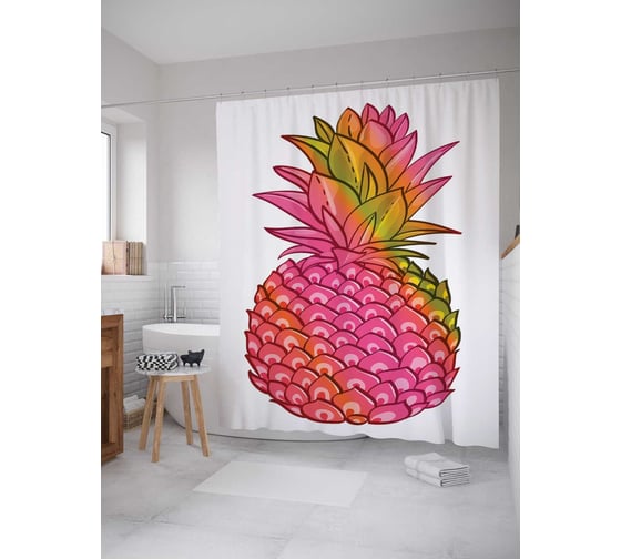 Штора (занавеска) для ванной JoyArty "Разноцветный ананас" из сатена, 180х200 см с крючками, sc_78670 1
