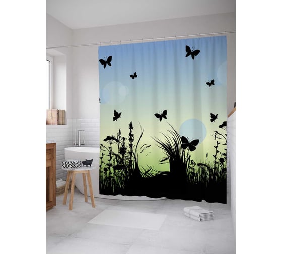 Штора (занавеска) для ванной JoyArty "Женский силуэт из травы" из сатена, 180х200 см с крючками, sc_7480 1