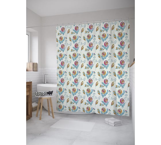 Штора (занавеска) для ванной JoyArty "Абстракция роз" из сатена, 180х200 см с крючками, sc_61920 1