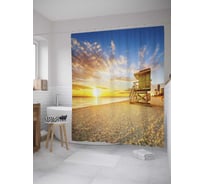 Штора (занавеска) для ванной JoyArty "Спасатель на закате" из сатена, 180х200 см с крючками, sc_8785