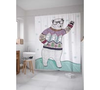 Штора (занавеска) для ванной JoyArty "Медведь в свитере" из сатена, 180х200 см с крючками, sc_78562