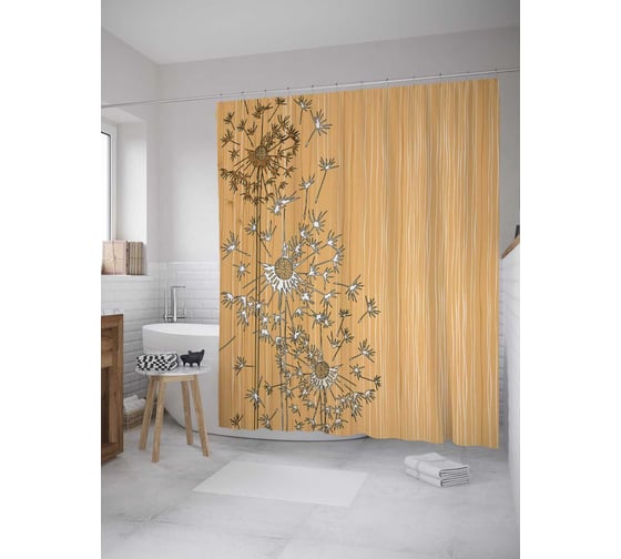 Штора (занавеска) для ванной JoyArty "Одуванчики лысеют" из сатена, 180х200 см с крючками, sc_7932 1