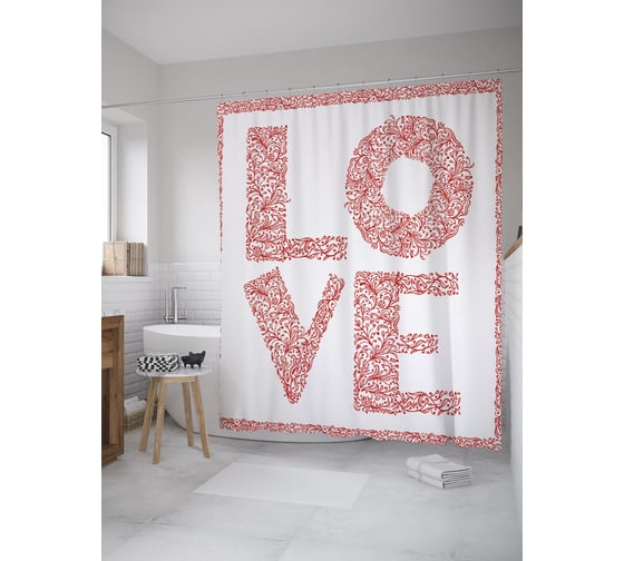 Штора (занавеска) для ванной JoyArty "Орнаментальная любовь" из сатена, 180х200 см с крючками, sc_61093 1
