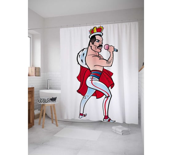 Штора (занавеска) для ванной JoyArty "Фредди Меркьюри" из сатена, 180х200 см с крючками, sc_78602 1