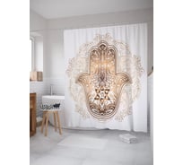 Штора (занавеска) для ванной JoyArty "Хамса в золоте" из сатена, 180х200 см с крючками, sc_64228