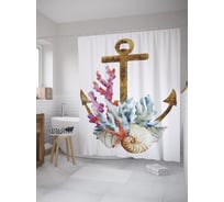 Штора (занавеска) для ванной JoyArty "Якорь в кораллах" из сатена, 180х200 см с крючками, sc_61837