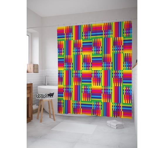 Штора (занавеска) для ванной JoyArty "Векторная радужность" из сатена, 180х200 см с крючками, sc_63010 1
