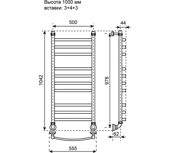 Полотенцесушитель водяной Primoclima Stella Water Inox 100х50 3_4_3 PCStellaWInox100503.4.3