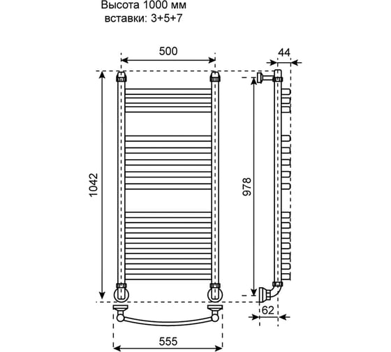 Полотенцесушитель водяной Primoclima Stella Water Inox 100х50 3_5_7 PCStellaWInox100503.5.7