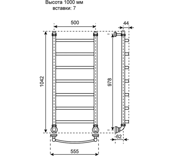 Полотенцесушитель водяной Primoclima Stella Water Inox 100х50 7 PCStellaWInox100507