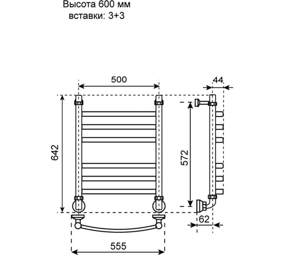 Полотенцесушитель водяной Primoclima Stella Water Inox 60х50 3_3 PCStellaWInox60503.3