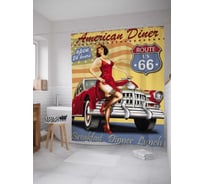 Штора (занавеска) для ванной JoyArty "Круглосуточная закусочная" из сатена, 180х200 см с крючками, sc_78615