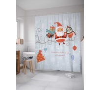 Штора (занавеска) для ванной JoyArty "Дед Мороз и совы" из сатена, 180х200 см с крючками, sc_78081