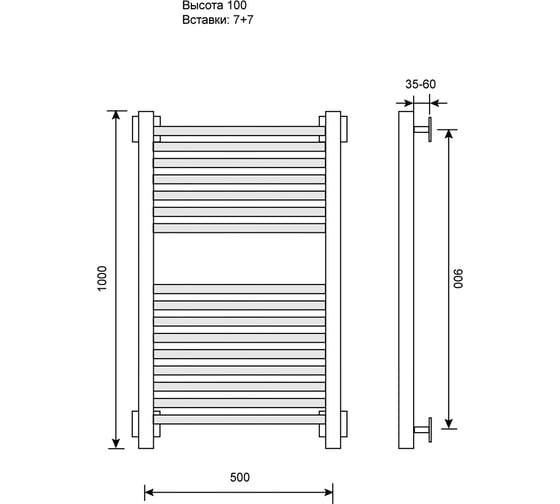Полотенцесушитель водяной Primoclima Terra Water Inox 100х50 7_7 PCTerraWInox100507.7