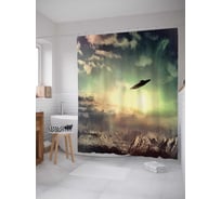 Штора (занавеска) для ванной JoyArty "Пришельцы маневрируют" из сатена, 180х200 см с крючками, sc_6853