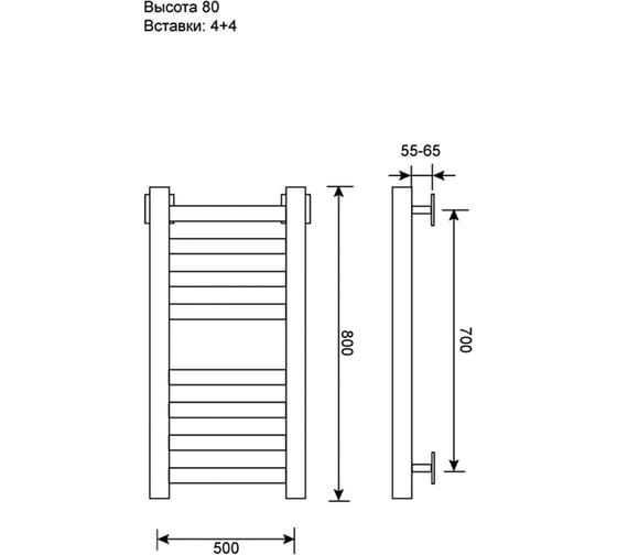 Полотенцесушитель водяной Primoclima Nox 30 Water Inox 80х50 4_4 PCNox30WInox80504.4