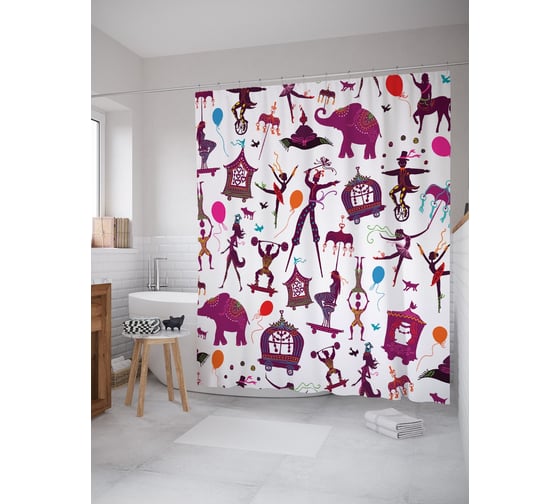 Штора (занавеска) для ванной JoyArty "Артисты цирка" из сатена, 180х200 см с крючками, sc_62854 1