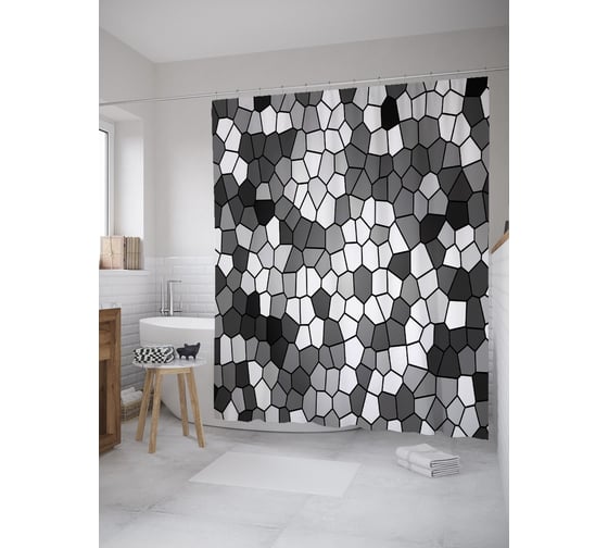 Штора (занавеска) для ванной JoyArty "Абстрактные соты" из сатена, 180х200 см с крючками, sc_60855 1